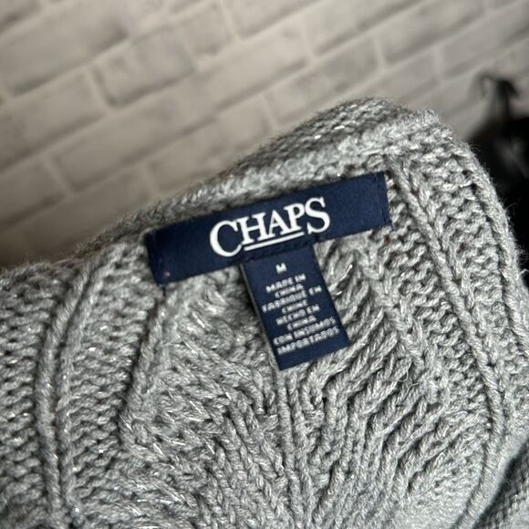 Chaps Gray Sparkle Knit Sweater Size Medium Cozy & Thick - Picture 8 of 9